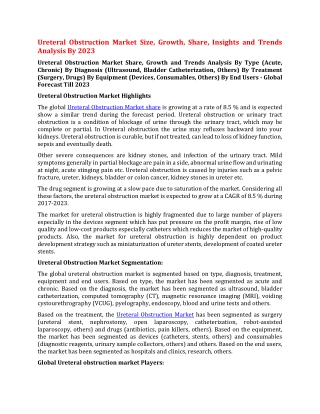Ureteral Obstruction Market Size, Growth, Share, Insights and Trends Analysis By 2023
