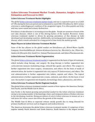 Lichen Sclerosus Treatment Market Trends, Dynamics, Insights, Growth Estimation and Forecast to 2023