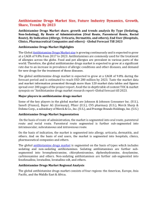 Antihistamine Drugs Market Size, Future Industry Dynamics, Growth, Share, Trends By 2023