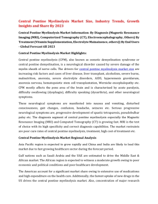 Central Pontine Myelinolysis Market Size, Industry Trends, Growth Insights and Share By 2023