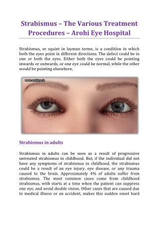 Strabismus – The Various Treatment Procedures - Arohi Eye Hospital