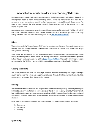 Factors that we must consider when choosing TMT bars