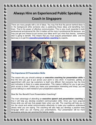 Always Hire an Experienced Public Speaking Coach in Singapore.