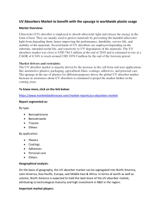 Uv absorbers market Analysis-2020