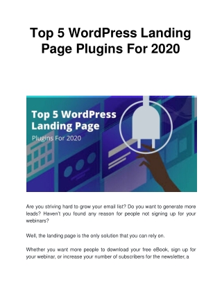 Top 5 WordPress Landing Page Plugins For 2020