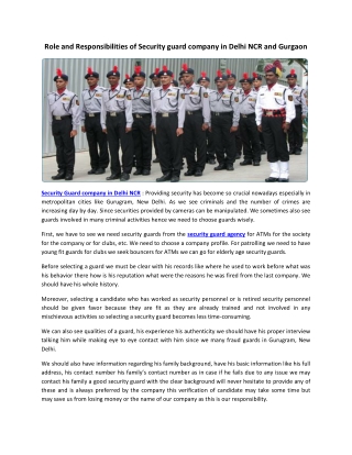 Role and responsibilities of security guard company in delhi ncr and gurgaon