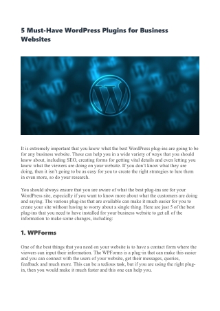 5 Must-Have WordPress Plugins for Business Websites