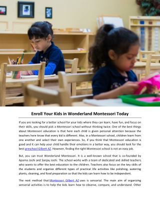 Enroll Your Kids in Wonderland Montessori Today