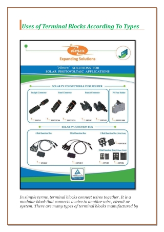 Uses of Terminal Blocks According To Types