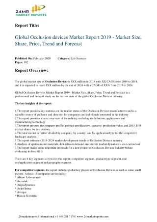 Occlusion devices Market Report 2019
