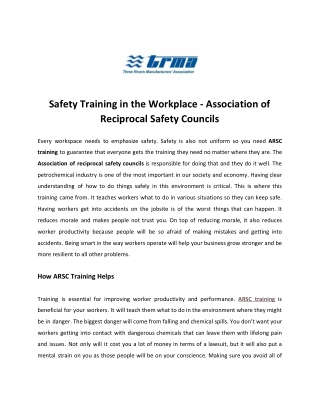 Safety Training in the Workplace - Association of Reciprocal Safety Councils