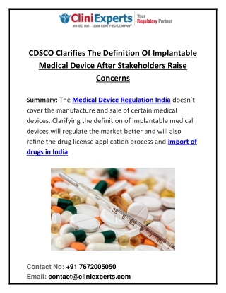 CDSCO Clarifies The Definition Of Implantable Medical Device After Stakeholders Raise Concerns