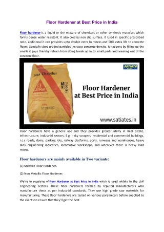 Floor Hardener - Variants, Benefits, Applications