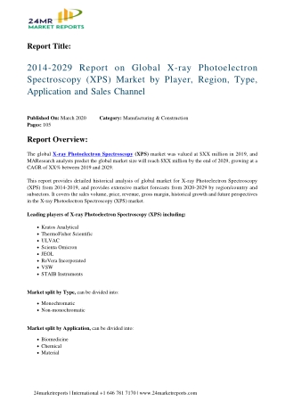 X-ray Photoelectron Spectroscopy (XPS) Market Report 2014-2029