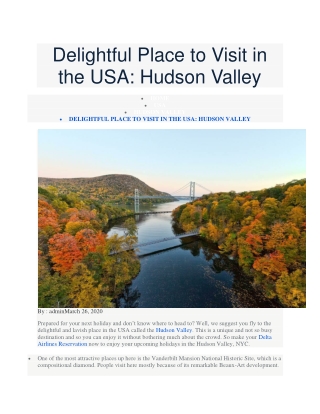 Delightful Place to Visit in the USA: Hudson Valley