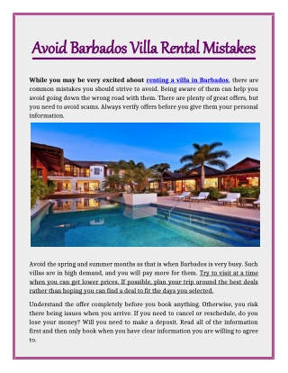 Avoid Barbados Villa Rental Mistakes