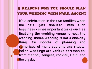 5 Reasons why you should plan your wedding with Park Ascent