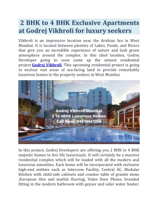 2 BHK to 4 BHK Exclusive Apartments at Godrej Vikhroli for luxury seekers