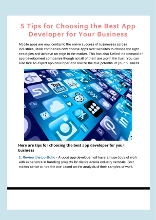 5 Tips for Choosing the Best App Developer for Your Business
