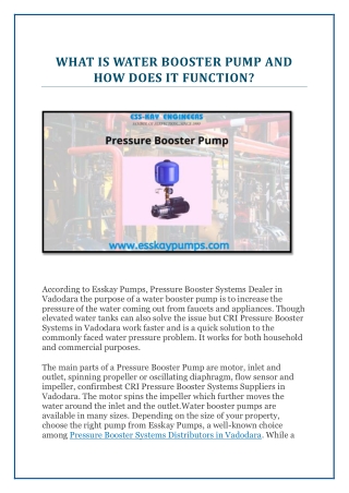 What is Water Booster Pump and How Does It Function?