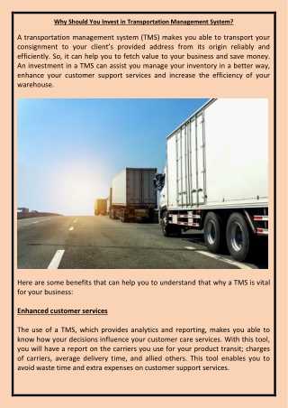 Why Should You Invest in Transportation Management System