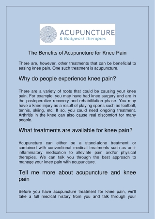 The Benefits of Acupuncture for Knee Pain