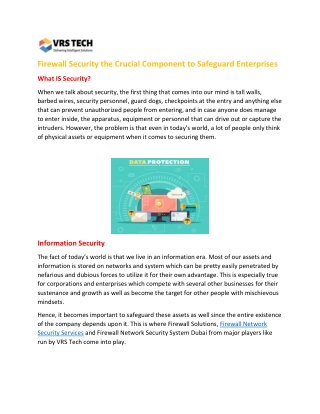 Firewall Network Security the Crucial Component to Safeguard Enterprises
