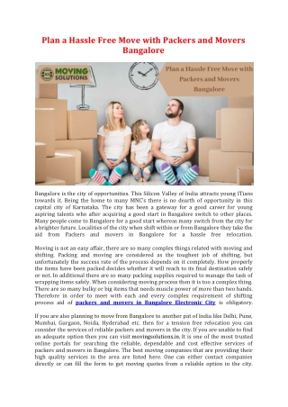 Plan a Hassle Free Move with Packers and Movers Bangalore