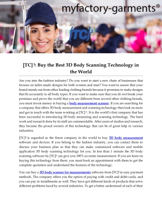 [TC] 2: Buy the Best 3D Body Scanning Technology in the World