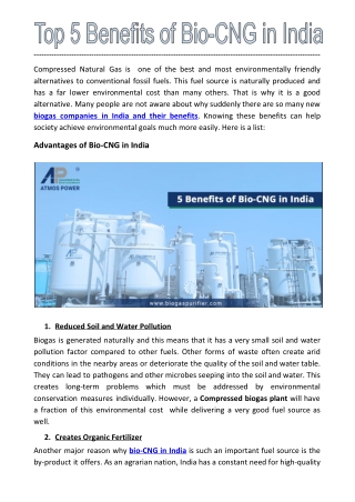 Advantages of Bio-CNG in India