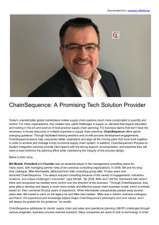 A Promising Tech Solution Provider | Bill Mrzlak | ChainSequence