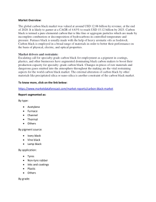 Carbon Black Market Size and Growth Forecast Report 2020