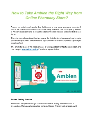 How to Take Ambien the Right Way from Online Pharmacy Store?