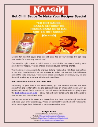 Hot Chilli Sauce To Make Your Recipes Special