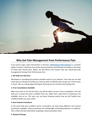 Why Get Pain Management from Performance Pain