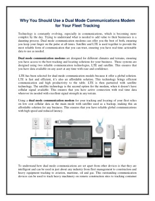 Why You Should Use a Dual Mode Communications Modem for Your Fleet Tracking