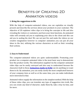 Benefits of Creating 2D Animation videos