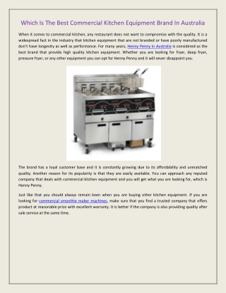 Which Is The Best Commercial Kitchen Equipment Brand In Australia