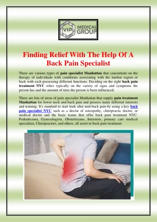 Finding Relief With The Help Of A Back Pain Specialist