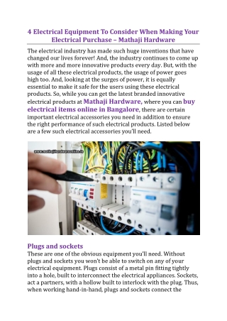 4 Electrical Equipment To Consider When Making Your Electrical Purchase - Mathaji Hardware