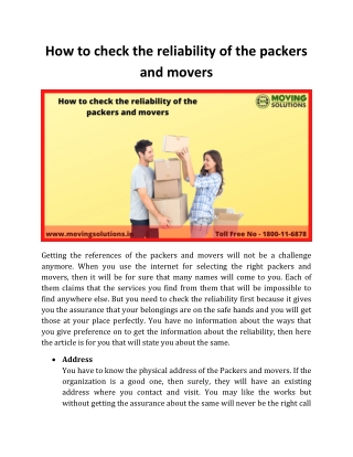 How to check the reliability of the packers and movers