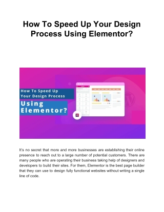 How To Speed Up Your Design Process Using Elementor?