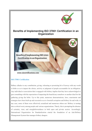 Benefits of Implementing ISO 37001 Certification in an Organization