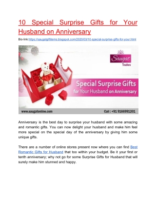 10 Special Surprise gifts for your husband on Anniversary