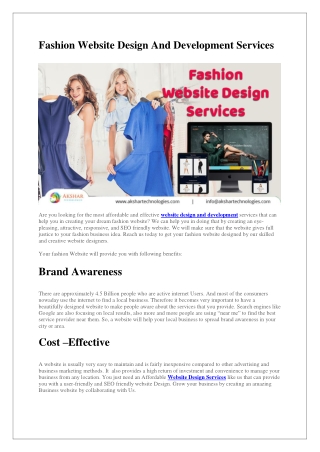 Fashion Website Design And Development Services