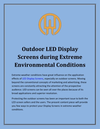 Outdoor LED Display Screens during Extreme Environmental Conditions