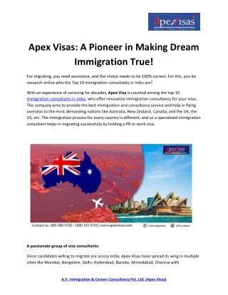 Apex Visas: A Pioneer in Making Dream Immigration True!
