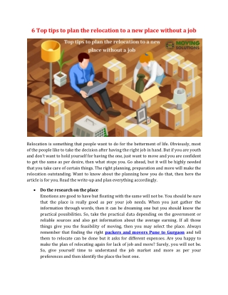 6 Top tips to plan the relocation to a new place without a job