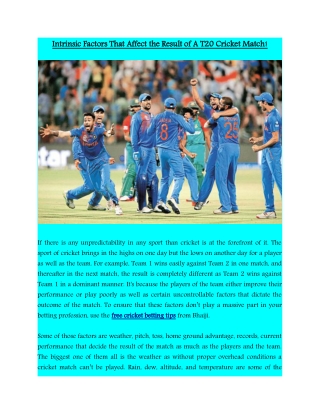Cricket Betting Tips - Intrinsic factors that affect the result of a T20 Cricket match!