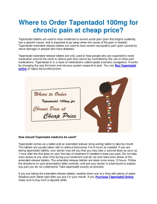 Where to Order Tapentadol 100mg for chronic pain at cheap price?